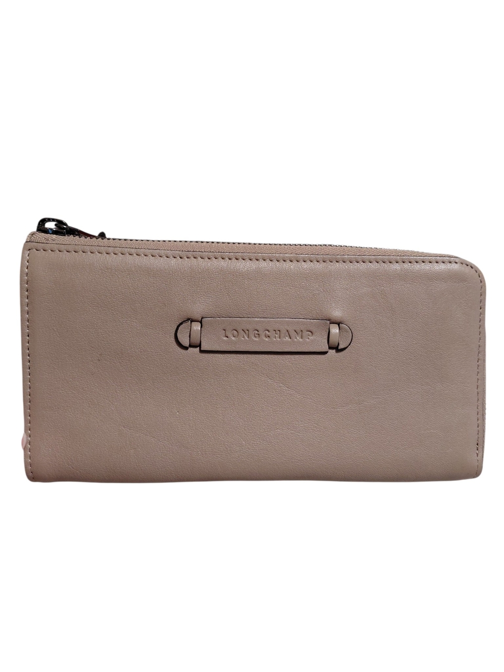 Longchamp Taupe Leather Zip Wallet